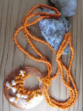 Orange Mother of Pearl and Seed Bead Necklace